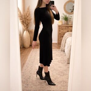 Lauren Ralph Lauren Black Boat Neck Long Sleeve Midi Sheath Dress - Small